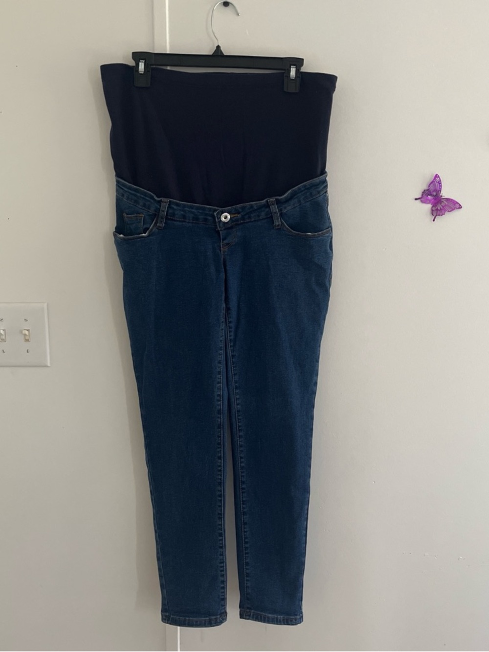 SHEIN Dark Blue Skinny Maternity Jeans with Black Tummy Panel